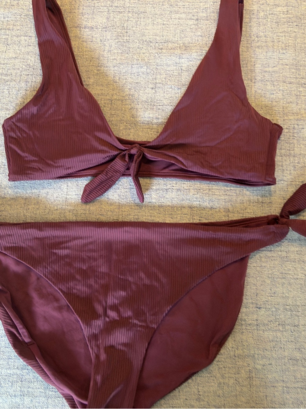 No Boundaries Maroon Ribbed Tie-Front Bikini Set - Picture 2 of 7